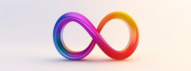 A rainbow-colored infinity symbol representing autism awareness, set against a solid white background - obrazy, fototapety, plakaty