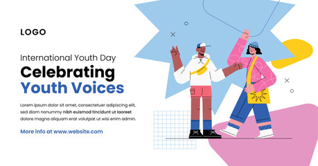 Flat social media promo template for international youth day celebration
