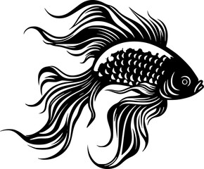 Fototapeta premium Betta Fish - Black and White Isolated Icon - Vector illustration
