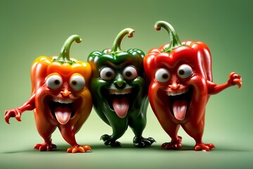 cheerful red hot peppers dancing and singing