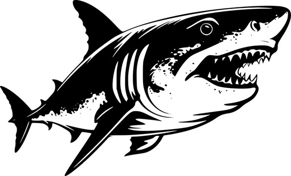 black and white shark illustration clip art preview