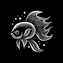 Goldfish - Black and White Isolated Icon - Vector illustration