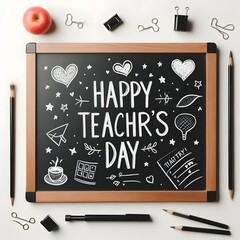 A slate with the message "Happy Teacher's Day" written in chalk