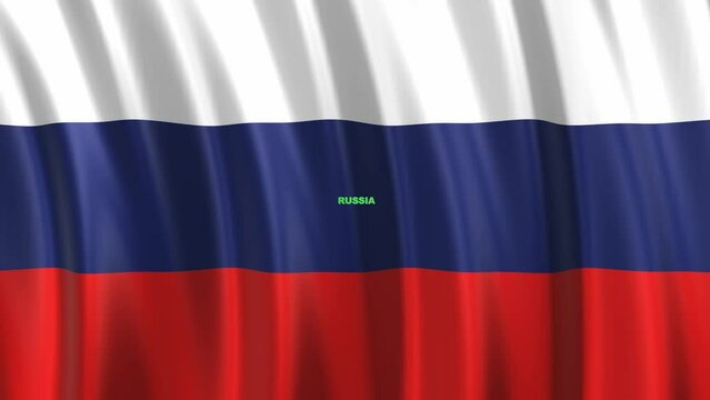 Animated Russia text in front of the Russia flag