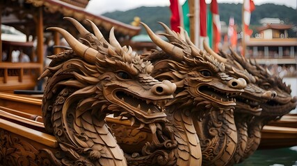 a row of dragon statues with the number 3 on them