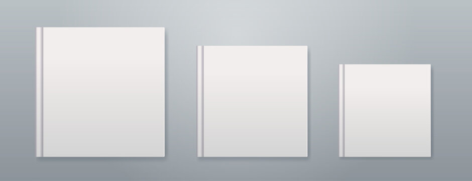 White square books set. Different size blank notebook mockup set