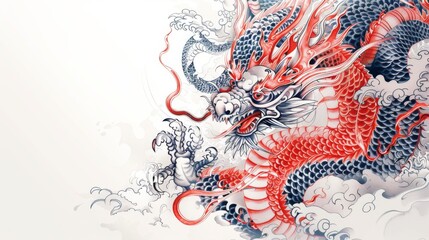 Chinese dragon tattoo, intricately designed with vibrant colors and detailed scales