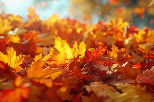 Random scatter of autumn foliage, photorealistic image capturing the essence of fall ,ultra HD,clean sharp,high resulution