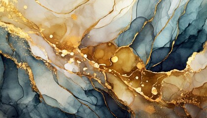 Beautiful yellow, gray and gold abstract alcohol ink watercolor background. Abstract liquid marble design. Luxury wallpaper concept brush oil modern paper splash painting water.