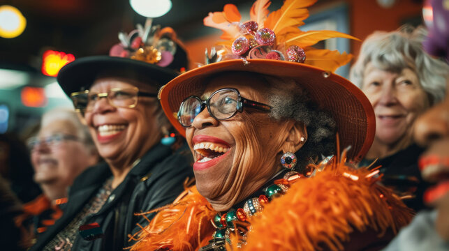 A community center hosting a drag bingo night, filled with laughter and excitement - Powered by Adobe
