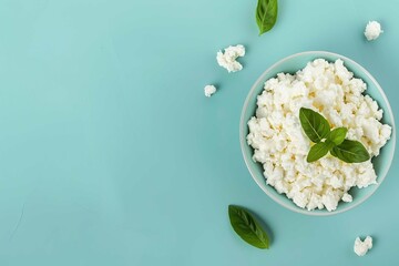 Cottage Cheese on colored background  - obrazy, fototapety, plakaty