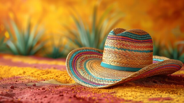 Colorful summer hat, Festive Mexican cultural hat with copy space 