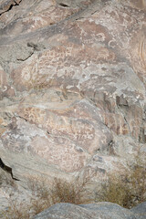 Prehistoric Petroglyphs, sacred rock of Hunza, rock carvings in Gilgit Baltistan, Pakistan.