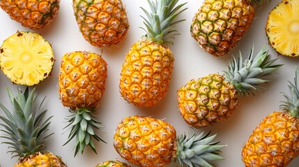 Assortment of Fresh Pineapples on a Light Background