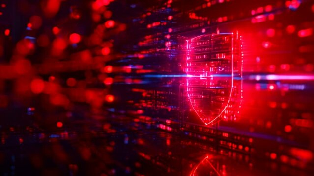 Digital safety through captivating artistic depictions It features a digital shield symbol set against an abstract cyber-themed backdrop. It is a sign of a strong cyber security solution.