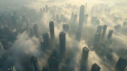 A smogfilled city from above, suffocating under emissions