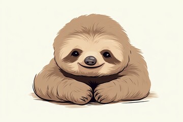 Top-down view of a baby sloth, cute, simple 2d style pastel colors