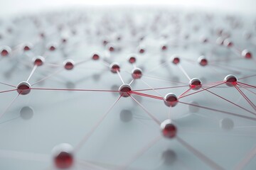 Minimal 3D network nodes connected, bright, isolated background, leadership in technology, text space