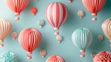Crédence de cuisine en verre imprimé Montgolfière Colorful Hot Air Balloons on a Pastel Background