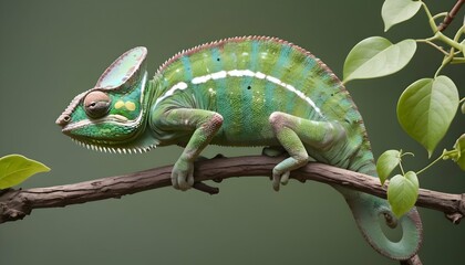 A-Chameleon-With-Its-Body-Coiled-Around-A-Sturdy-V-