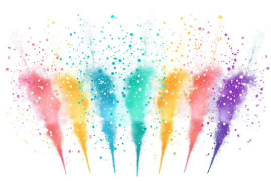 powder party with a cute  illustration of colored powder exploding in a playful display against a white background.