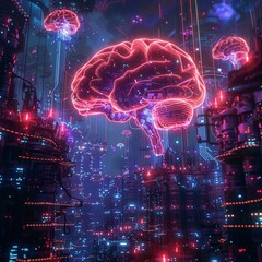 Obraz premium An artificial intelligence city brain hub with a digital neural network, symbolizing the power of technology and interconnectedness in the modern world