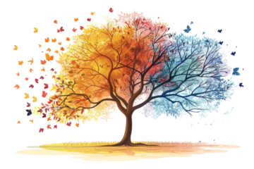 A tree with leaves that change color with the seasons, creating a sense of transformation and renewal.