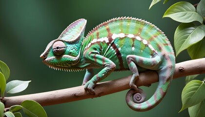 A-Chameleon-With-Its-Tail-Curled-Around-A-Branch- 2