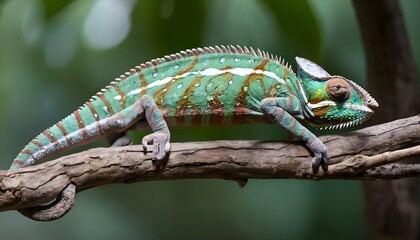 A-Chameleon-With-Its-Body-Stretched-Out-Along-A-Tr-