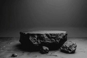 Black Stone and Rock shape background, minimalist mockup for podium display or showcase, 3d...