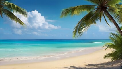 Nice beach with shade of palm trees and clouds over it looking very good 