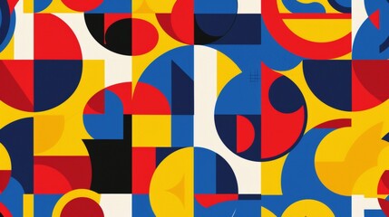 Abstract geometric pattern, playful shapes, primary colors, childlike wonder
