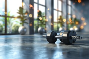 Sports, gym, dumbbells and barbells, training with iron, heavy weights, fitness, workout - obrazy, fototapety, plakaty