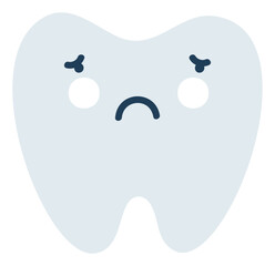 Gray sad tooth Emoji Icon. Cute tooth character. Object Medicine Symbol flat Vector Art. Cartoon element for dental clinic design, poster