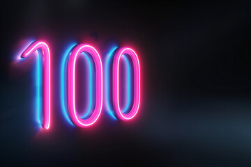 The number one hundred glows in the dark with a neon light