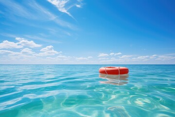 Lifebuoy floating on calm ocean