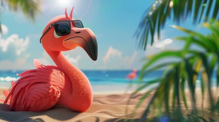 Fototapeta premium Chilled flamingo enjoying tropical beach