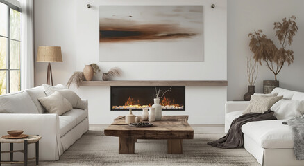 Cozy Minimalist Living Room with Fireplace and Neutral Decor