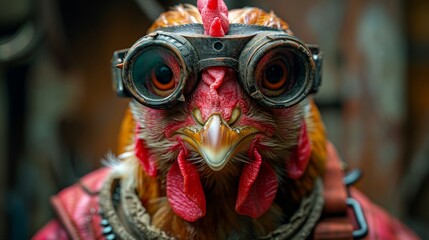 Steampunk chicken with goggles portrait
