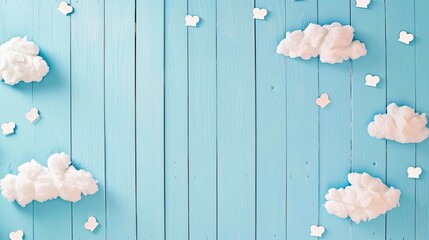 Sweet Babies and Tiny Tots on a Blue Wooden Background with Puffy White Clouds
