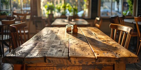 Sturdy Farmhouse Wooden Table in Cozy Country Style Caf Lending a Sense of Homeliness and Warmth