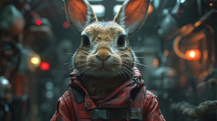 Futuristic warrior bunny in sci-fi setting