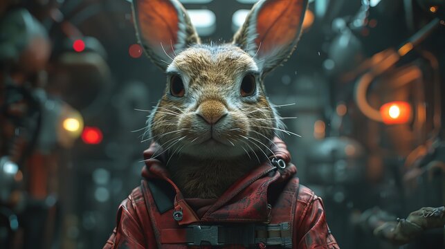 Futuristic warrior bunny in sci-fi setting