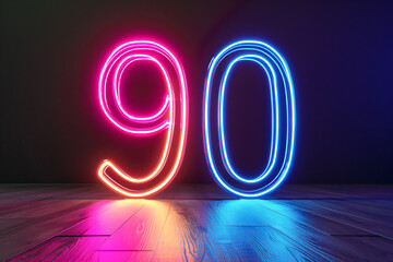  Number ninety glows in the dark with a neon light.	