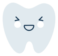 Gray laughing tooth Emoji Icon. Cute tooth character. Object Medicine Symbol flat Vector Art. Cartoon element for dental clinic design, poster