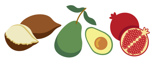 color isolated fruits collection in flat style in vector. image of natural healthy eco raw food.template for logo sticker poster print decor design