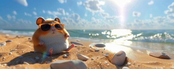 Chill hamster enjoying a sunny beach vacation