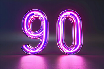  Number ninety glows in the dark with a neon light.	