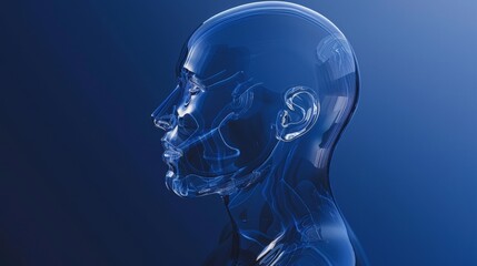 Digital human head concept on blue background