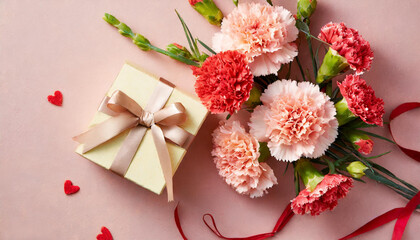 カーネーションとプレゼントボックス